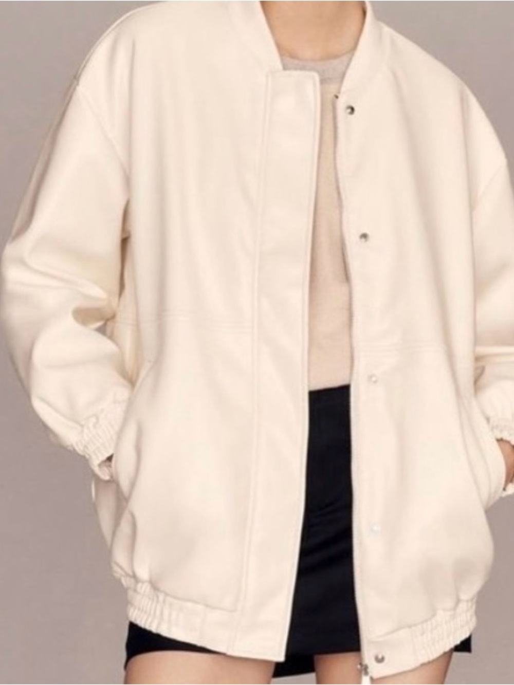 Maeve Cream Oversized Bomber Jacket